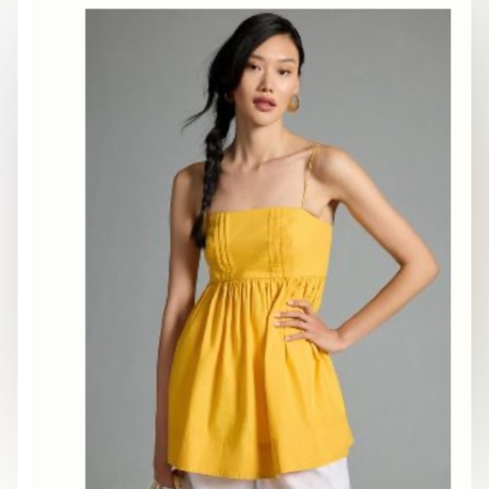 Anthropologie Yellow Spaghetti-Strap Peplum Top